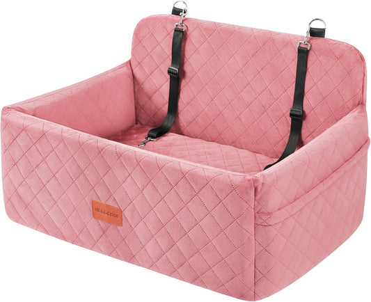 Dog Car Seat for Medium/Large Dogs, Pet Booster Seat for Under 55 lbs or 2 Small Dogs, Detachable & Washable Dog Car Bed for Backseat with 2 Safety Leashes (Pink)